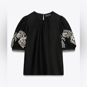 Zara Woman Collection Linen Blend Embroidered Top